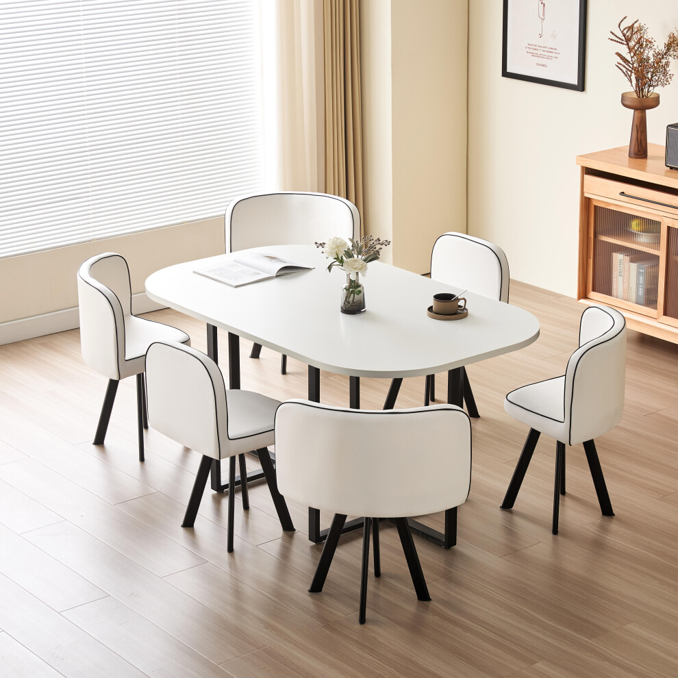 Comfy Living (, White) 150Cm Rectangular Dining Table With 6 Chairs Various Colours White