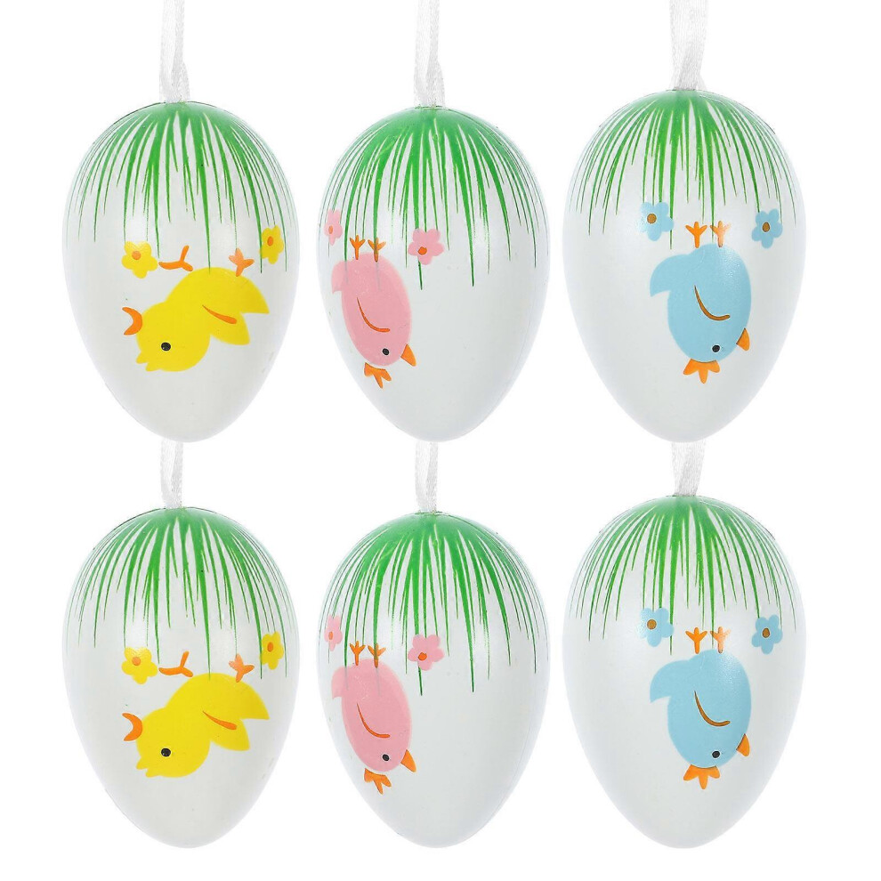 Kricely (Picture 1, One Size) 6Pcs Easter Egg Ornaments Easter Tree Hanging Ornaments Artificial Plastic Egg Pendants
