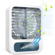 (As show, One size) Mini Desk Fan, Mist Fan with 60ml Water Tank, 3 Speeds USB Rechargeable Fan
