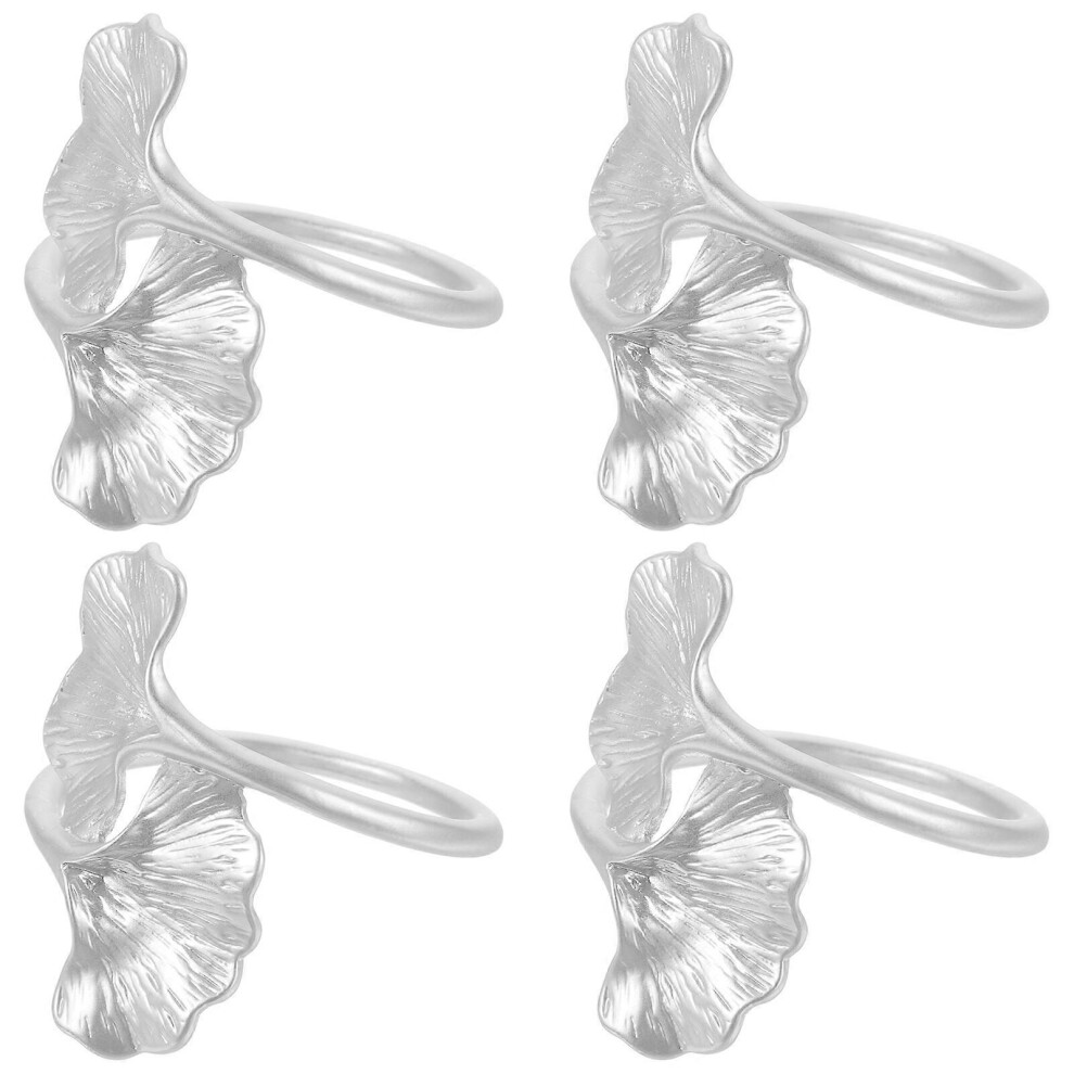Kricely (, One Size) 4Pcs Metal Ginkgo Leaf Napkin Holders Serviette Rings For Dinning Table Silver