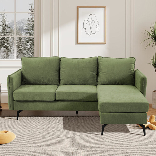 Living And Home 3-Seater Green Upholstered Corner Sectional Sofa