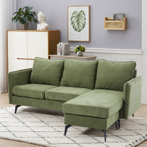 Living And Home 3-Seater Green Upholstered Corner Sectional Sofa 1