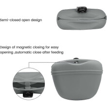 (Gray)Dog Treat Pouch, Silicone Dog Treat Bag With Magnetic Closure And Waist Clip Portable Treat Training