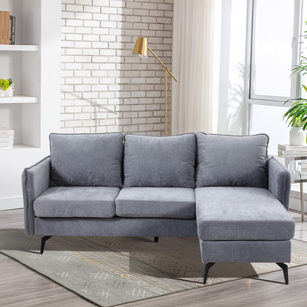 3-Seater Grey Upholstered Corner Sectional Sofa