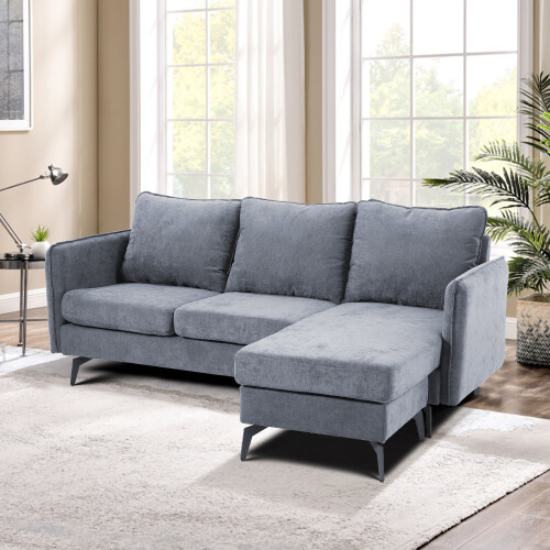 Living And Home 3-Seater Grey Upholstered Corner Sectional Sofa 1