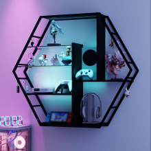 Wall Mounted Storage Cabinet Wood Floating Display Shelf RGB Lighted