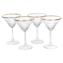 (4) 220ml Long Stemmed Martini Cocktail Drinking Glasses Gold Rim