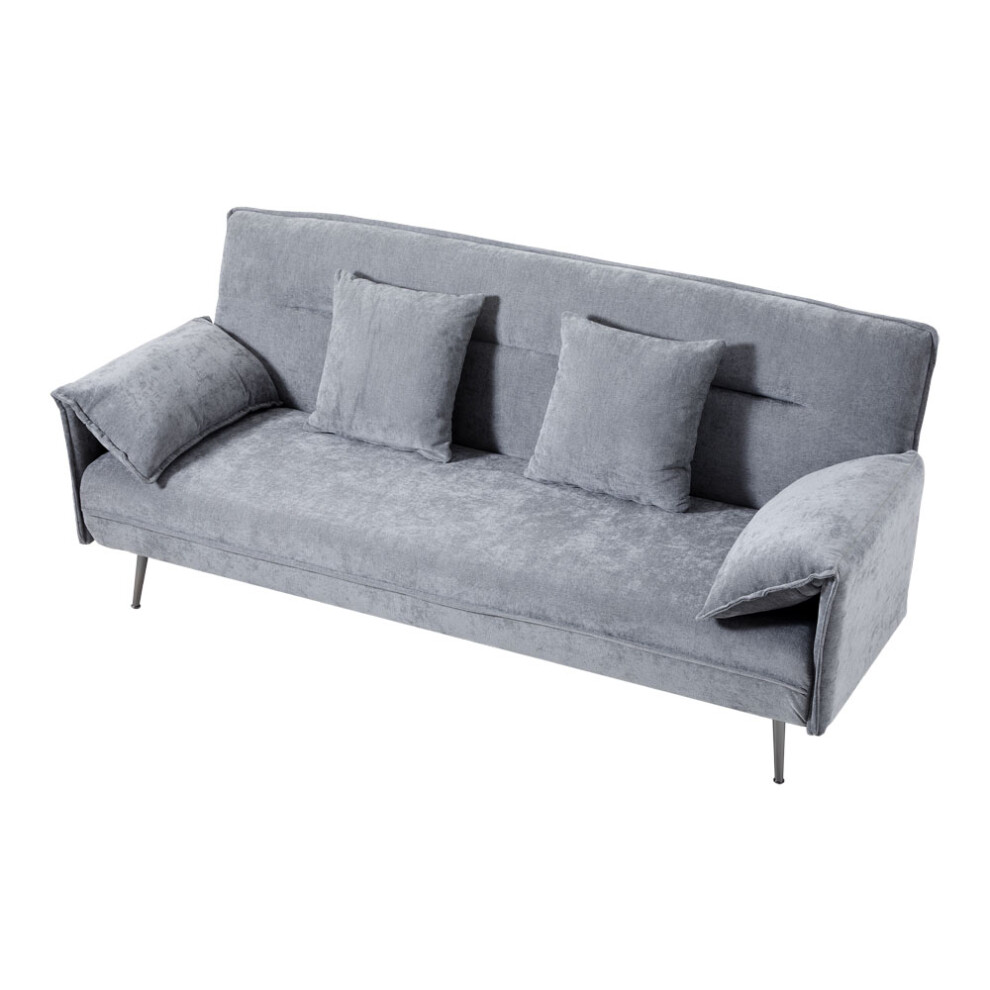 (Grey) 3-Seater Convertible Sofa Bed with 2 Pillows