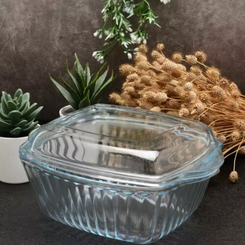 (1870ml) Glass Casserole Oven Roasting Dish Lid Bakeware Microwave Safe