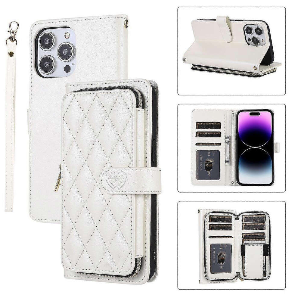 (White) Crossbody Zipper Wallet Case Compatible With Iphone 15 Pro Max, Pu Leather Shockproof Cover With Card Holder & Lanyard White 5778930885930