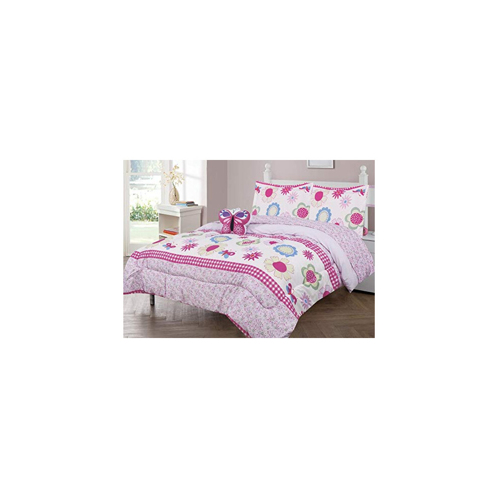 Sapphire Home Parure de lit 8 pi   ces rose floral pour lit complet, ensemble de couette pour enfants avec draps, taie d'oreiller, oreiller jouet,