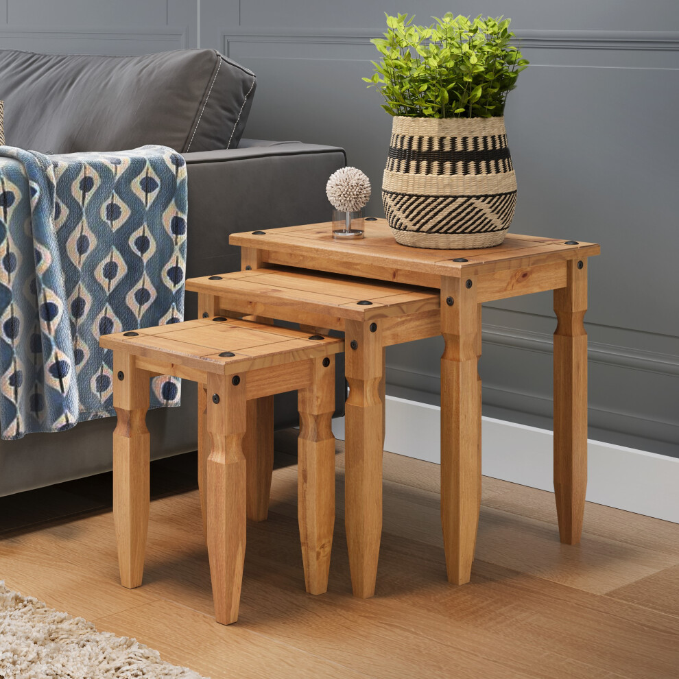 Corona Piccolo Nest of Tables Solid Pine Furniture Living Room