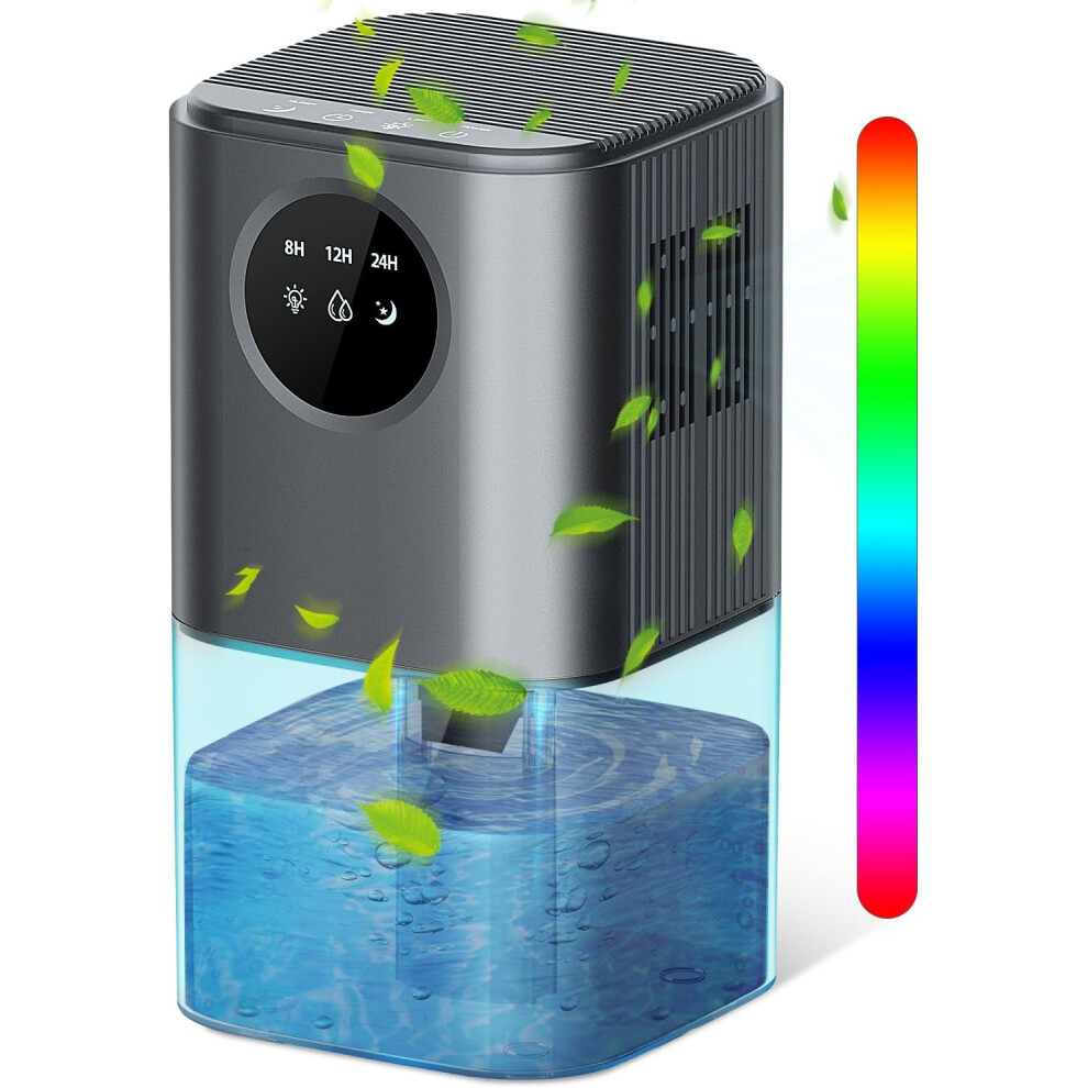 (Silver-1700mL) Smart Dehumidifiers with 7 Color LED Light, 8/12/24H Timer, 44dB Ultra-Quiet, Energy Saving Small Dehumidifiers for Damp Bedroom, Bathroom, RV, Office