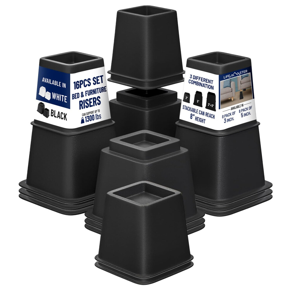 Lifemaster MöBelerhöHungsset - 16-Teilig, Rutschfeste MöBelbeinerhöHung, Passend FüR Bett, Stuhl, Tisch, Sofa, Schreibtisch Und Couchen - Schwarz-image