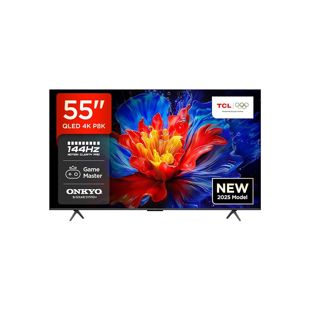 Tcl 55P8k-Uk 55" 4K 144Hz Gaming Qled Onkyo 2.1 Dolby Atmos Google Tv