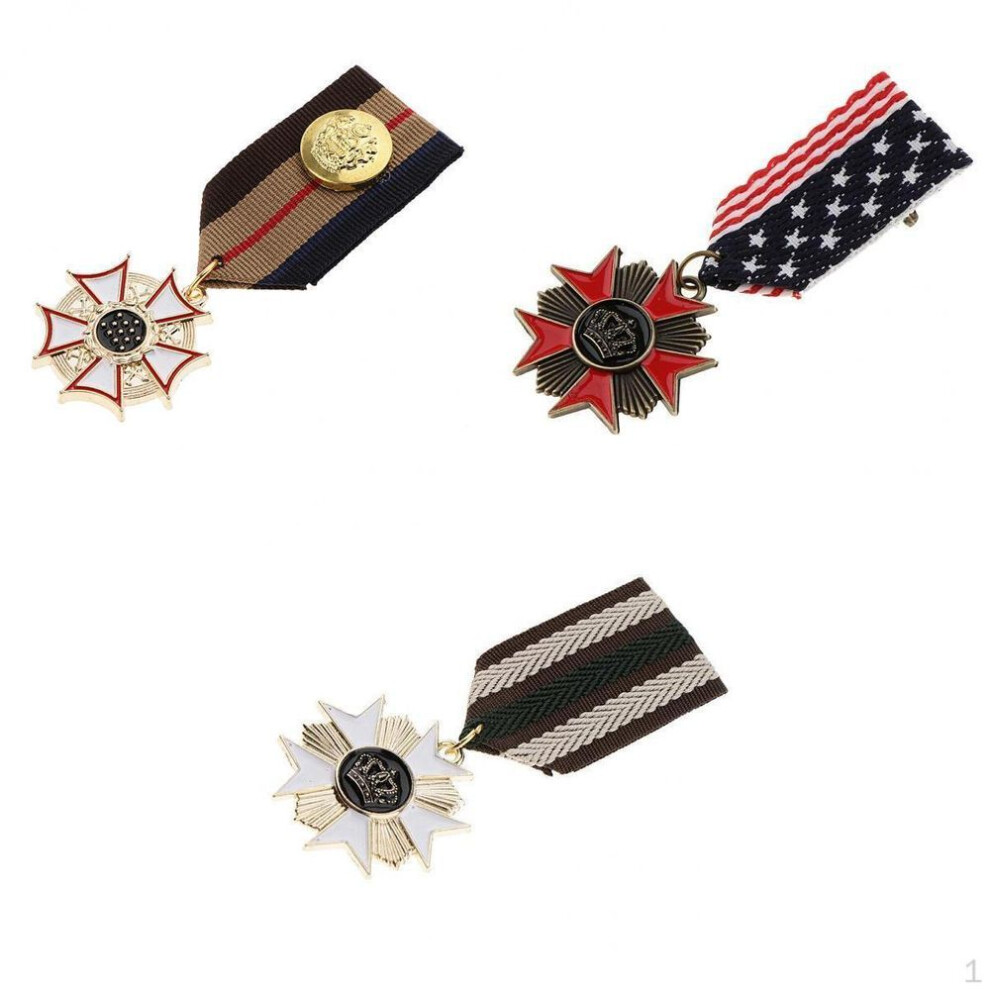 3pcs Vintage Unisex Medal Badge Star Brooch Pin Jewelry ;