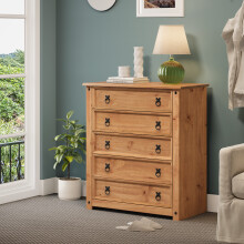 Corona Small 5 Drawer Chest Solid Wood Pine Wooden Bedroom
