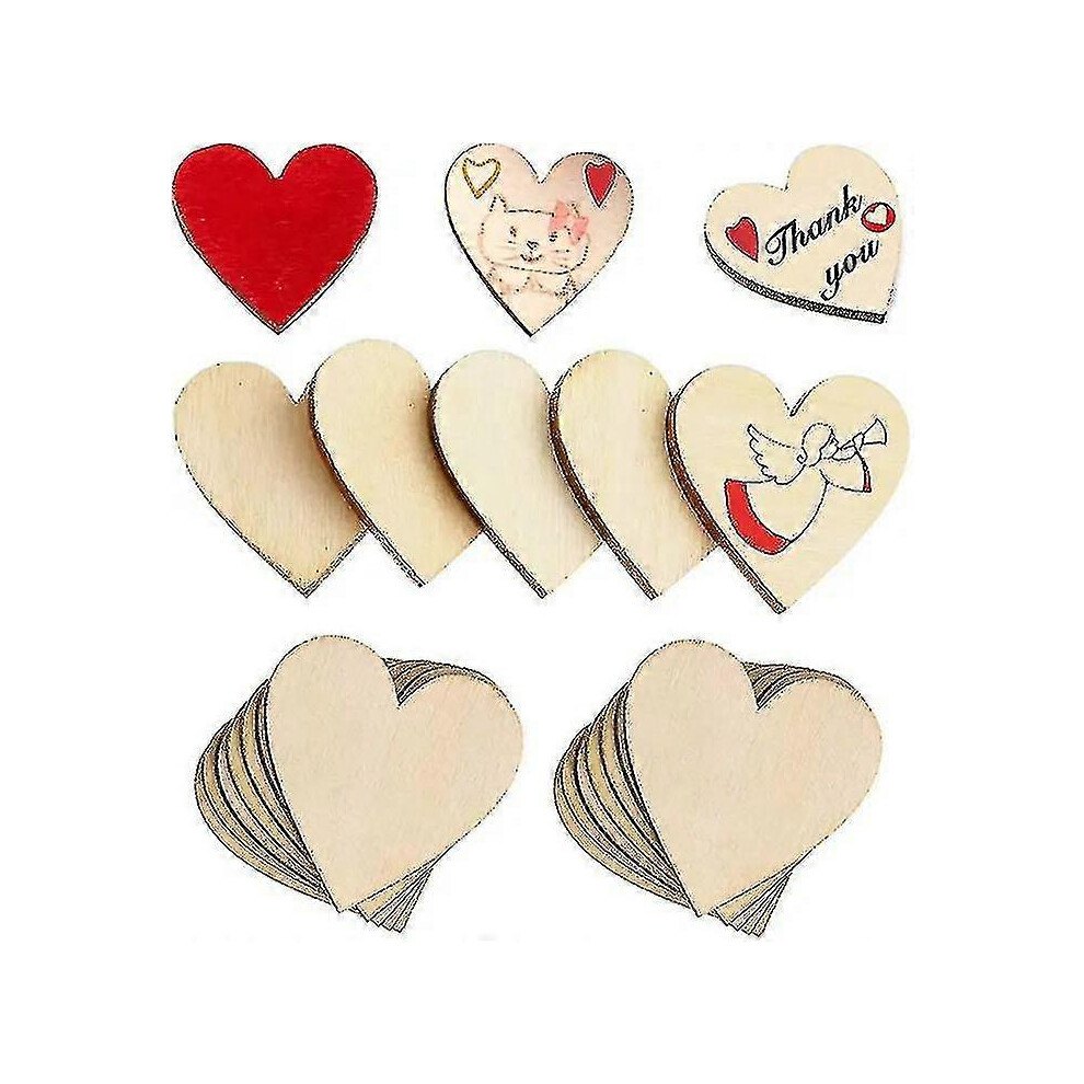120 Pcs Mini Rustic Wooden Love Heart Wedding Table Scatter Natural Wood Heart Crafts Children's Diy Manual Patch Home Decorations