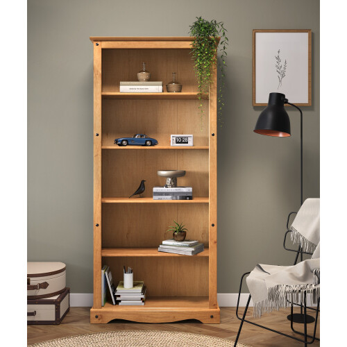 Mercers Furniture Corona Large Bookcase Solid Wood Pine Wooden Open Shelving