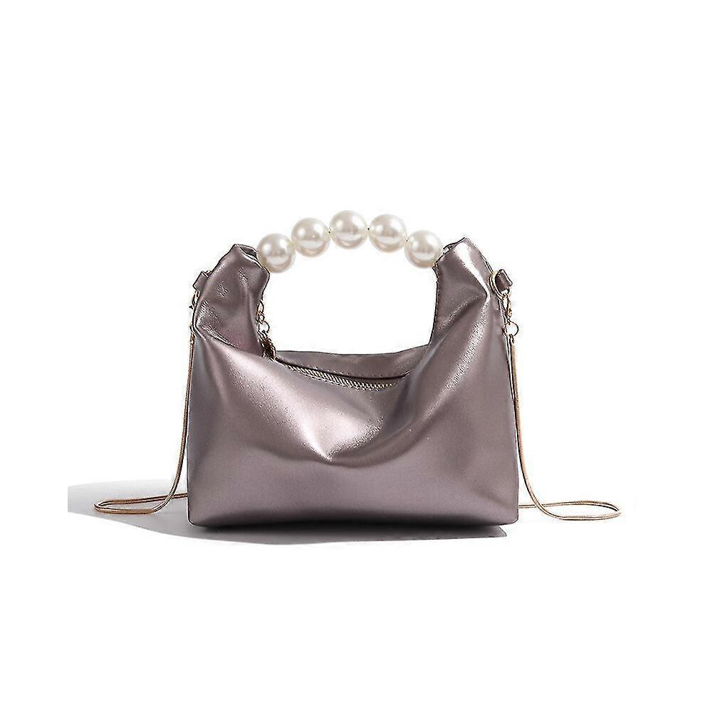 (Purple) Trendy Ruched Handbags, Women's Chain Crossbody Bag, Faux Pearl Handle Clutch Purse