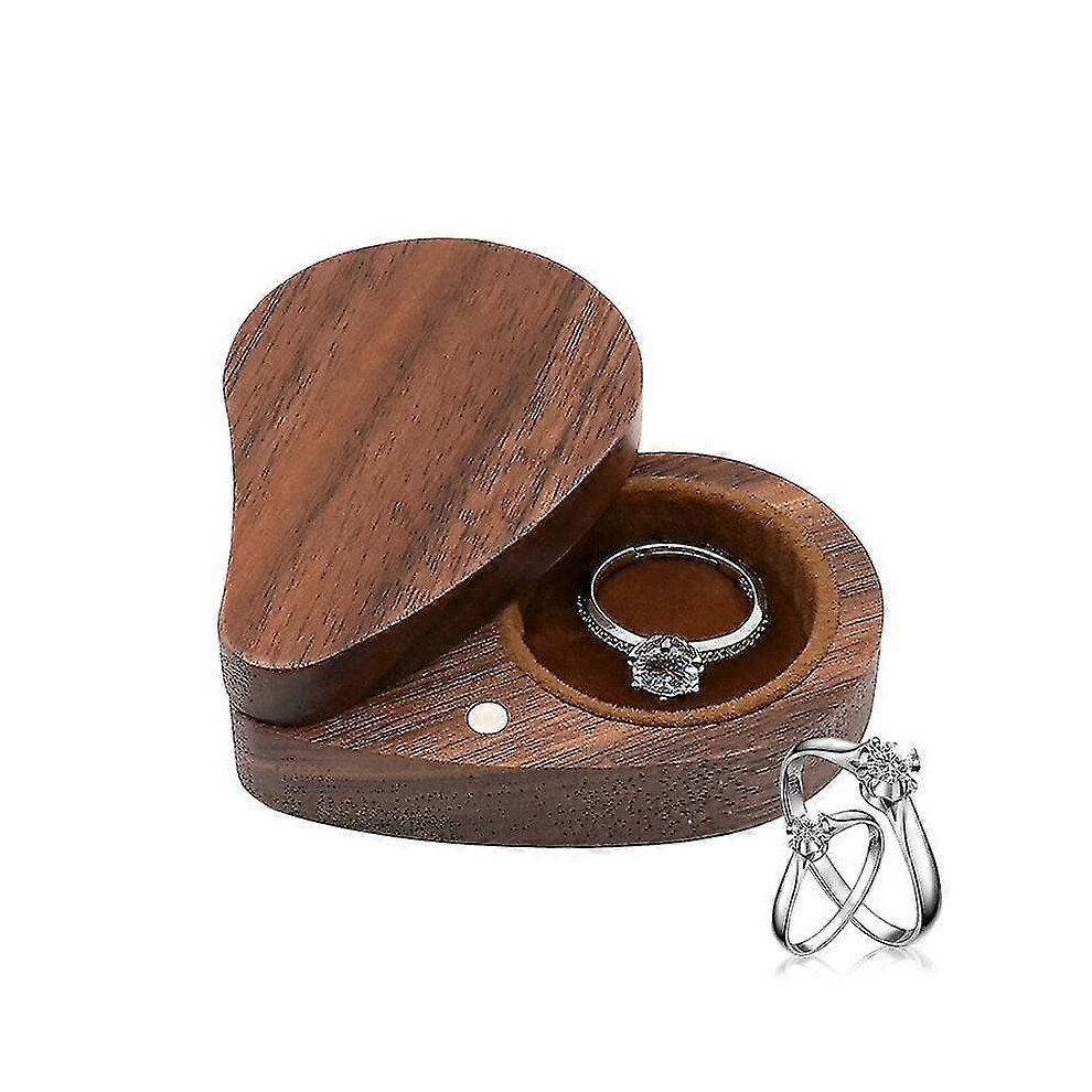 (Brown) Heart Shaped Wooden Jewelry Box Wooden Heart Shaped Small Ring Box Jewelry Gift Box Trinket Box For Proposal Wedding Engagement