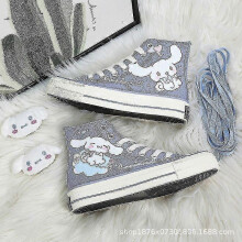 (39, A) Kawaii Cinnamoroll Sanrioed Shoes Cartoon Cute Canvas Shoes High Top Canvas Shoes Girls Birthday Gift