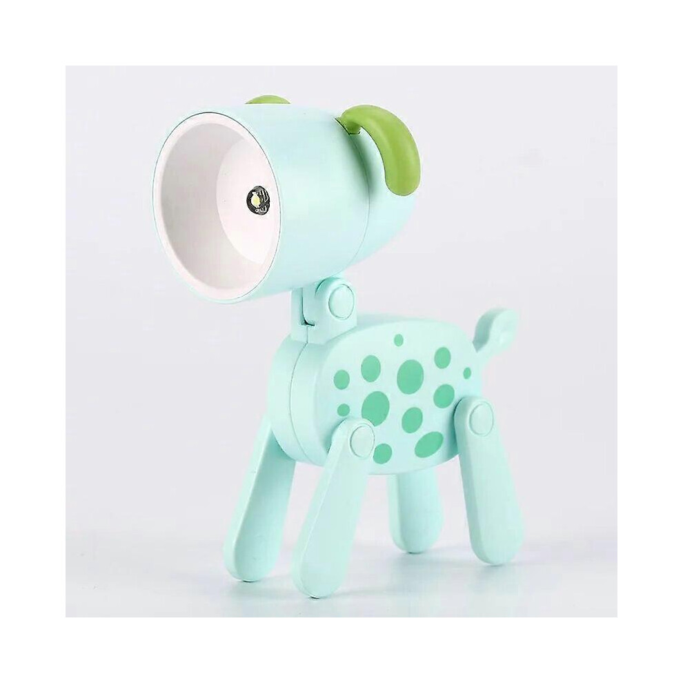 (B Green dog) LED Night Light Mini Folding Desk Lamp Cute Pet Lights Dog Deer Portable Night Light Student Living Room Decor Gift