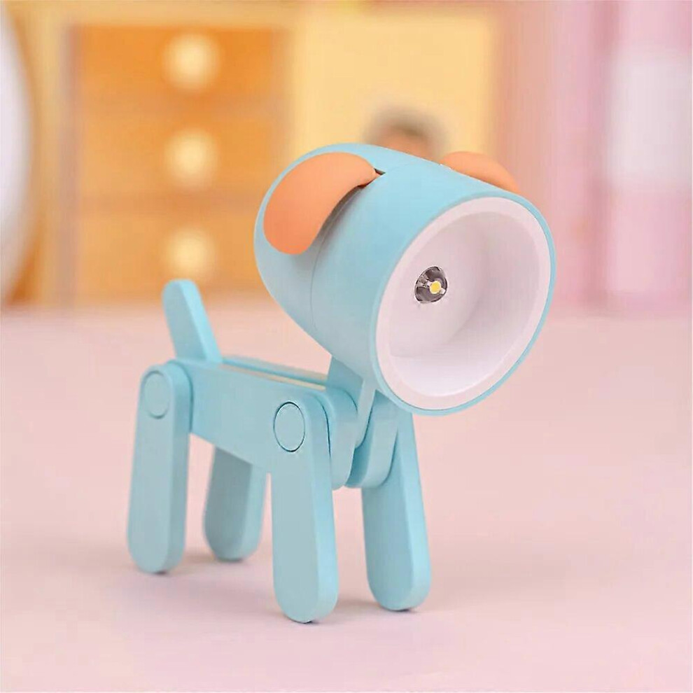 (Blue dog) LED Night Light Mini Folding Desk Lamp Cute Pet Lights Dog Deer Portable Night Light Student Living Room Decor Gift