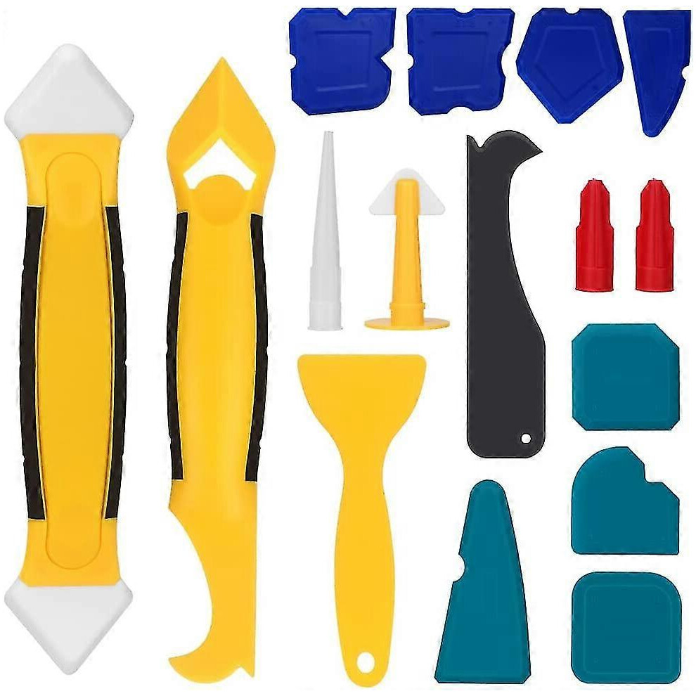 Silicone Remover 16 Pcs Silicone Squeegee Grout Smoother for Bathroom Kitchen Floor, Silicone Grout Tool Scraper Set with Scraper, Gasket Remover, Cau