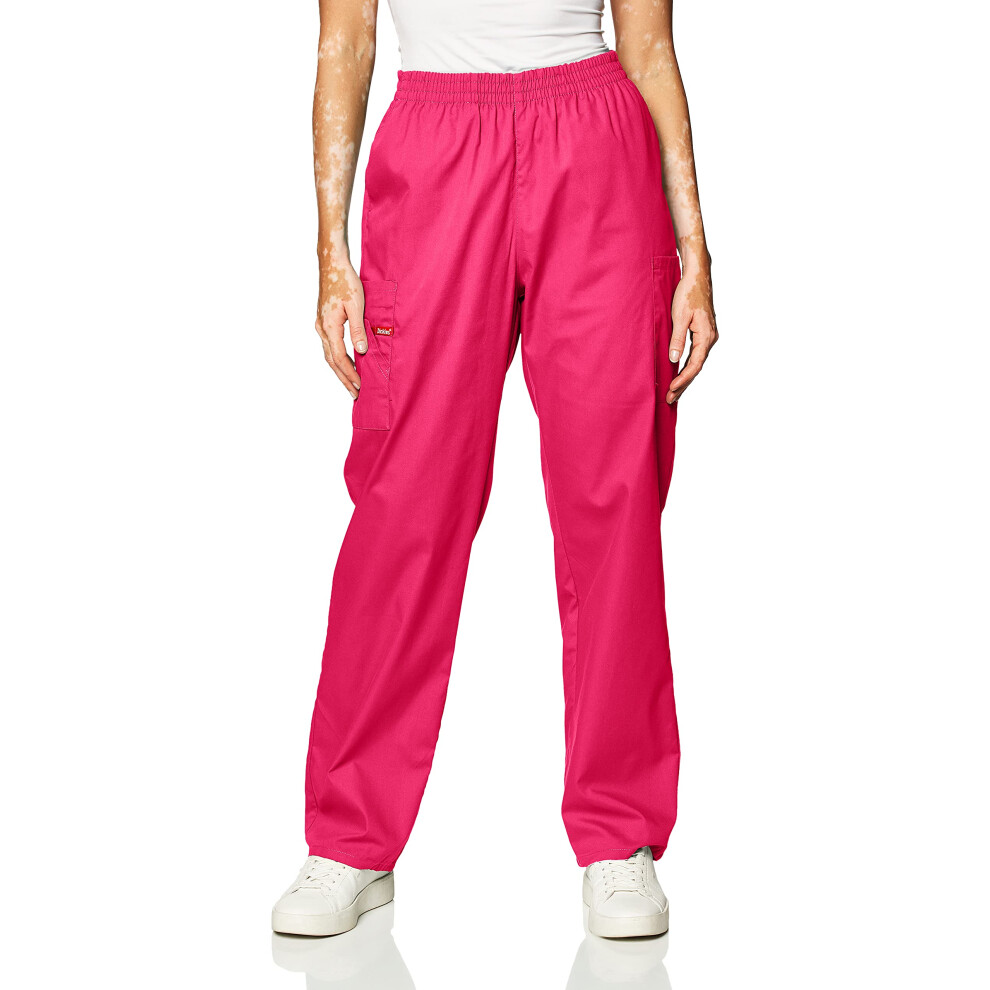 Dickies Women's Signature Elastic Waist Scrubs Pant  Hot Pink  X-Small Petite
