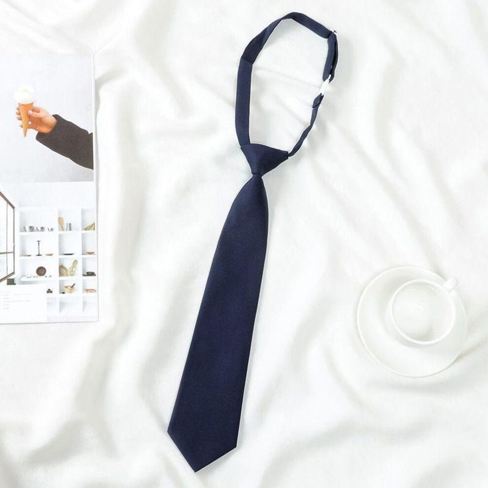 (navy) Black Necktie Women Retro Silky Narrow Neck Tie Japanese Style School Uniform Students Bow Tie