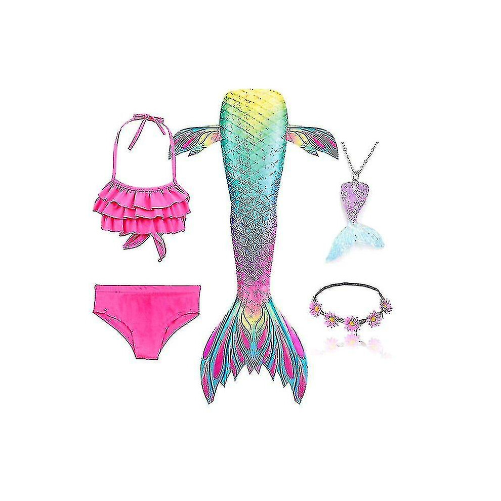 (140, Set 2) 5pcs/set Girls Mermaid Tail Swimsuit Children Mermaid Ariel Cosplay Costume Fantasy Beach Bikini ,hww
