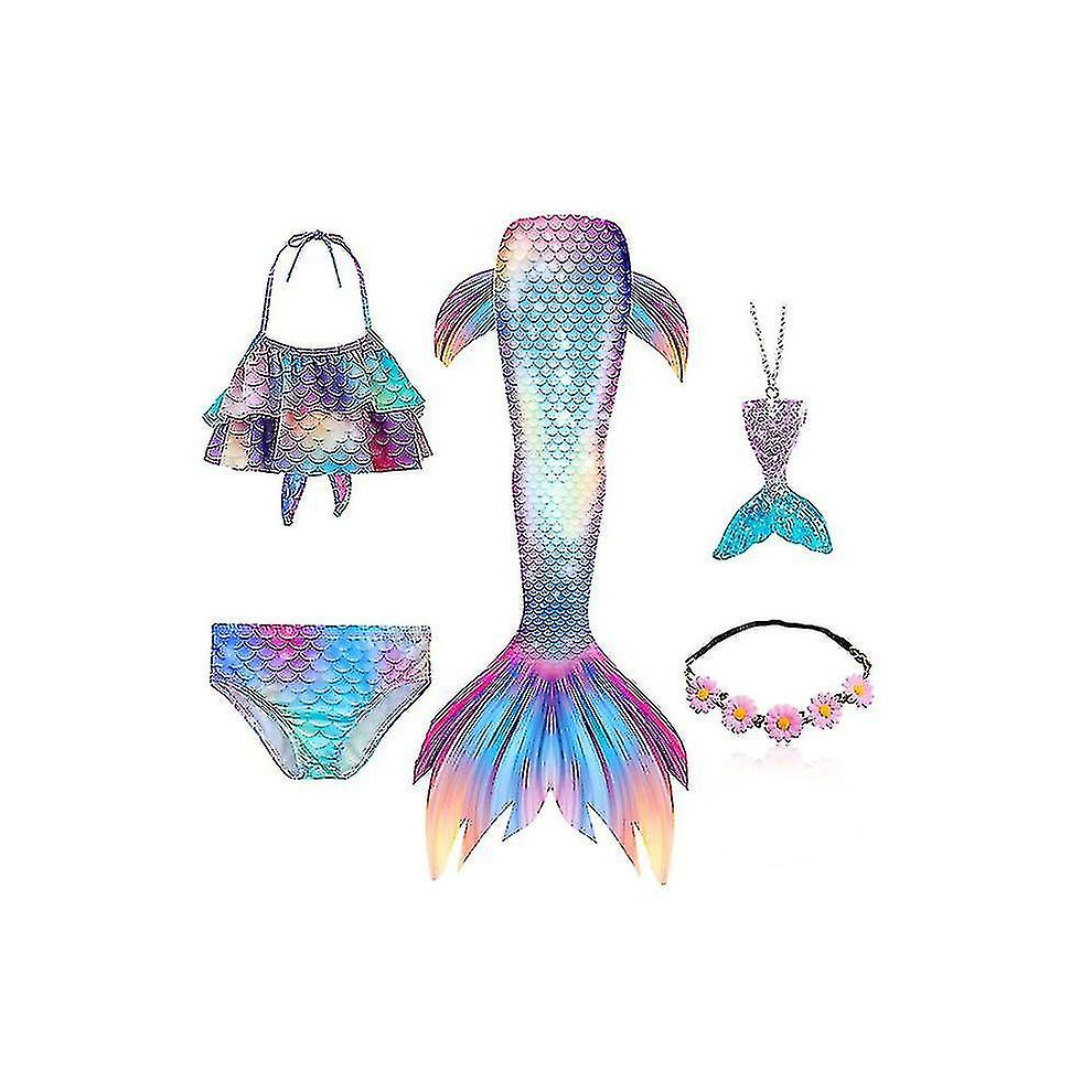 (150, Set 1) 5pcs/set Girls Mermaid Tail Swimsuit Children Mermaid Ariel Cosplay Costume Fantasy Beach Bikini ,hww