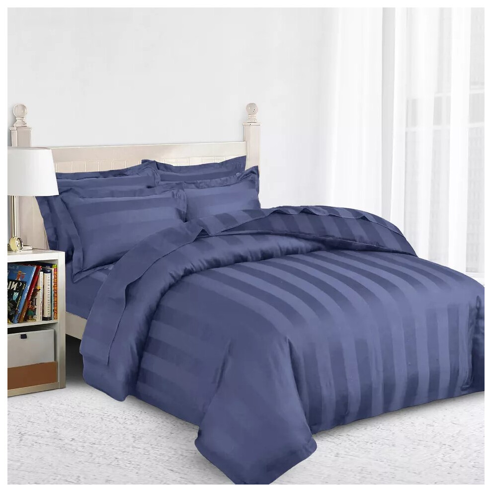 (King, Washed Blue) 4PC Stripe Duvet Quilt Cover Luxury Hotel Quality Bedding Set