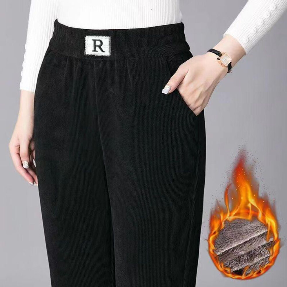 (black, 2XL (90-100 catties)) Arctic Velvet 2024 Women&apos;s Plus Velvet Harem Pants: High Waist, Slimming, Skinny, Loose Casual, Large Sizes.