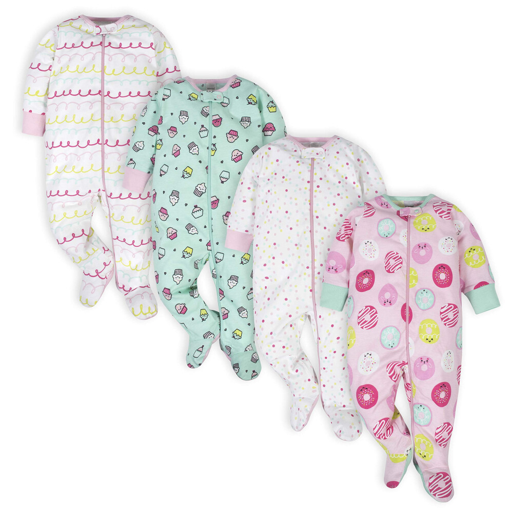 Lot de 4 chaussons Sleep 'N Play pour bébé fille de la marque Onesies, rose, doux et moelleux, de 0 à 3 mois