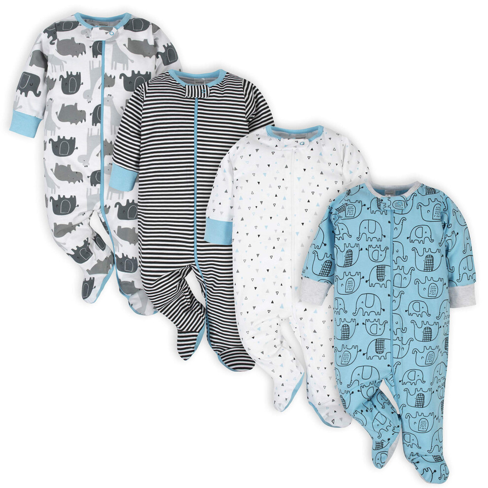 Onesies Brand Baby Boys 4-pack 'N Play Footies And Toddler Sleepers Blue Elephant 6-9 Months US