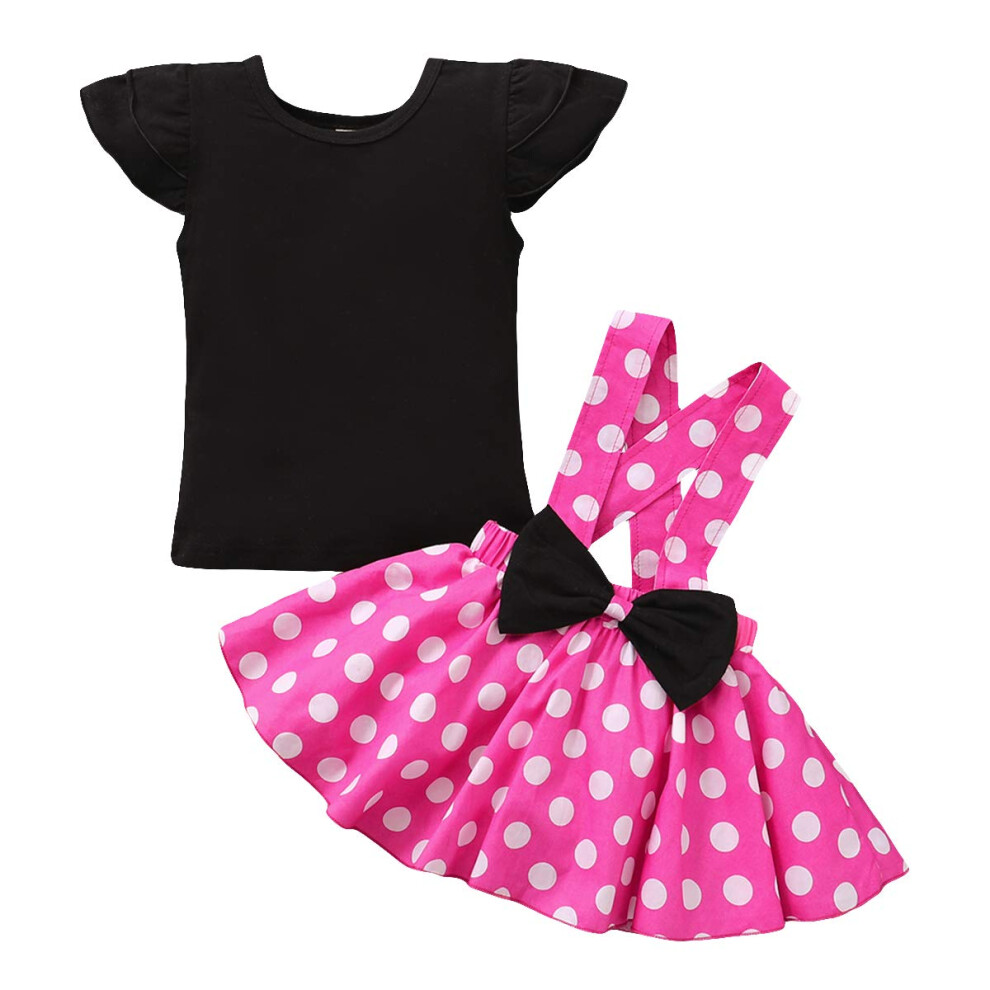 Ensemble jupe bébé fille en tissu à volants + robe salopette à pois avec nœud à pois