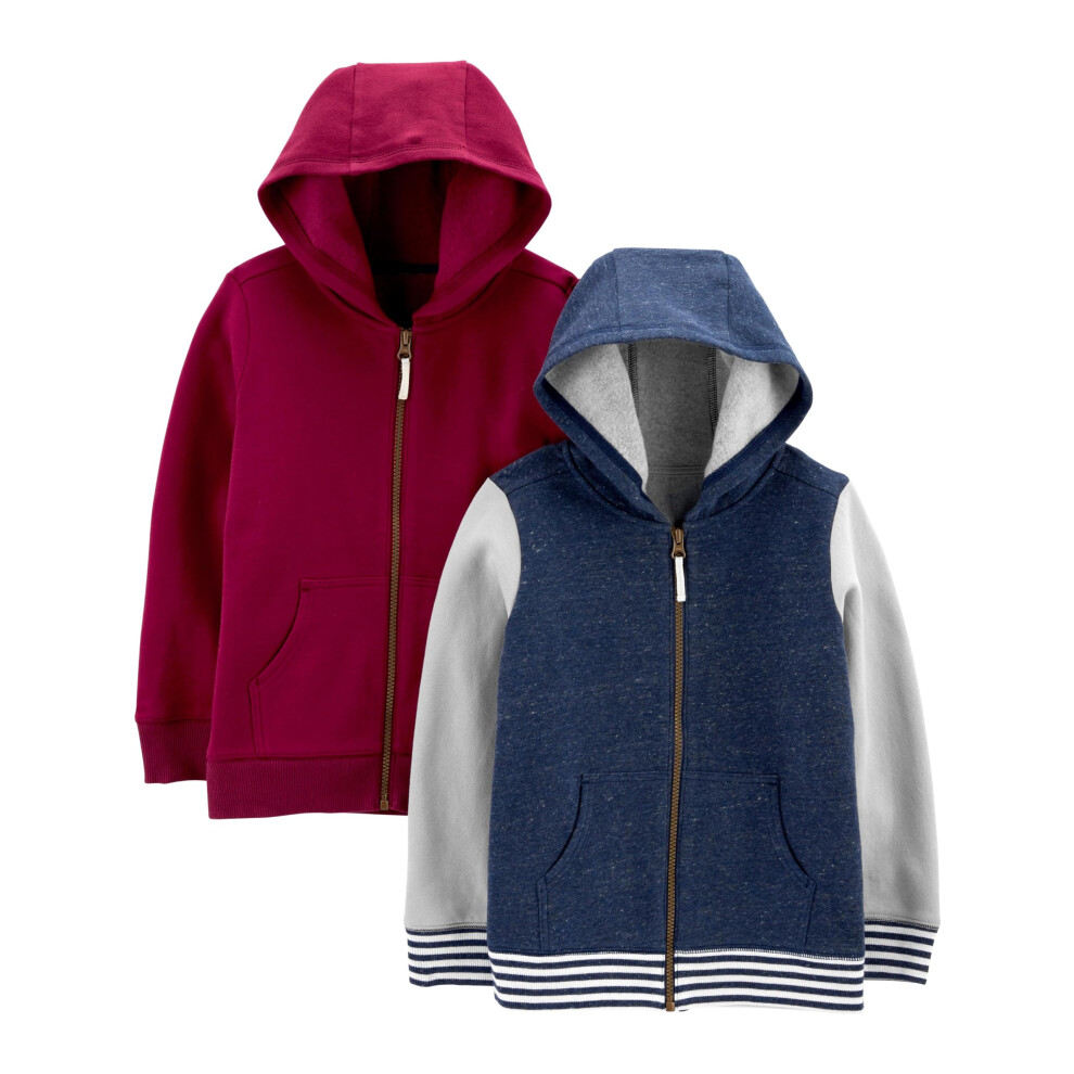Simple Joys By Carter's Baby-Jungen 2Er-Pack Fleece-Kapuzenpullover Mit Durchgehendem ReißVerschluss, Blau/Burgunderrot, 12 Monate-image