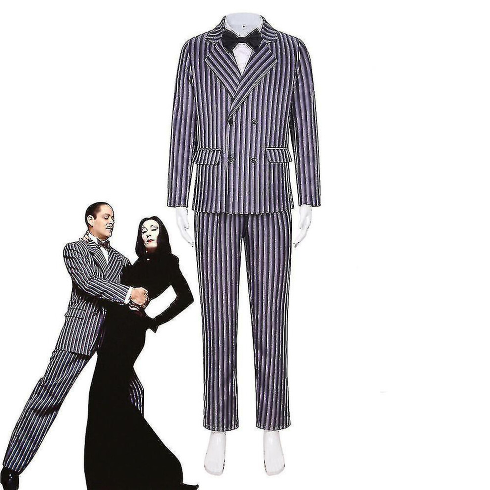 (120) Wednesday Gomez Addams   Costume Men's Striped Suit Halloween Carnival Party Disguise For Adults Kids High Quality