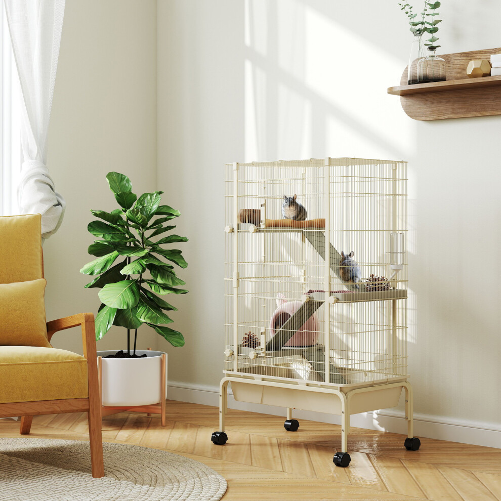 Pawhut 4-Level Rolling Small Animal Cage, Rabbit Cage With 15Cm Deep Bottom