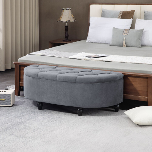 Homcom HOMCOM Semi-Circle Storage Ottoman Bench Tufted Upholstered Grey