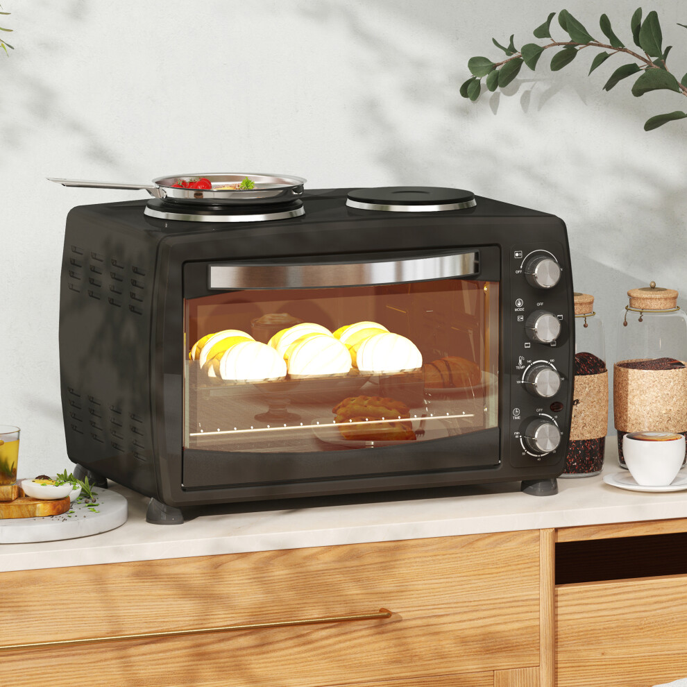 Homcom 36L Countertop Toaster Oven With 2 Hot Plates, Grill, Roast, Bake