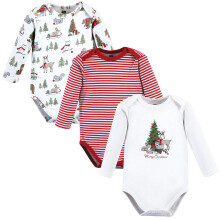 Hudson baby unisex baby bomuld lang?rmet bodysuits juleskov 3-pack 0-3 m?neder