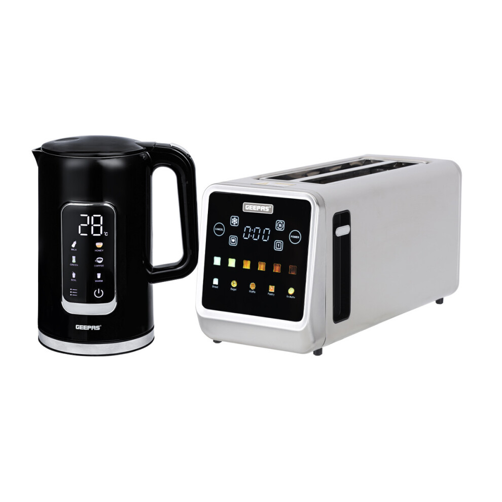 Geepas 5-In-1 Digital 4 Slice Long Toaster & Electric Kettle Set