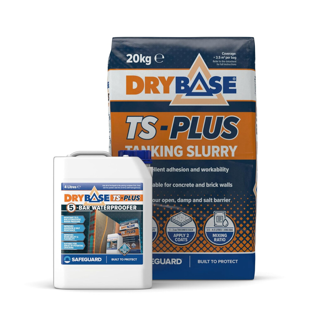 Drybase TS-Plus Tanking Slurry 20kg & 5-Bar Waterpoofer 4 Litres