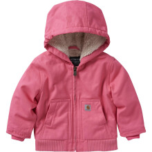 Carhartt Flicka Sherpa-fodrad Huvan Canvas Zip-Jacka, Rosa Lemonad