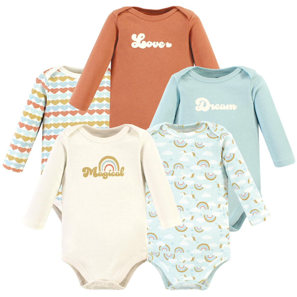 Lot de 5 bodies unisexes à manches longues en coton pour bébé Hudson Baby Magical Rainbow 6 à 9 mois