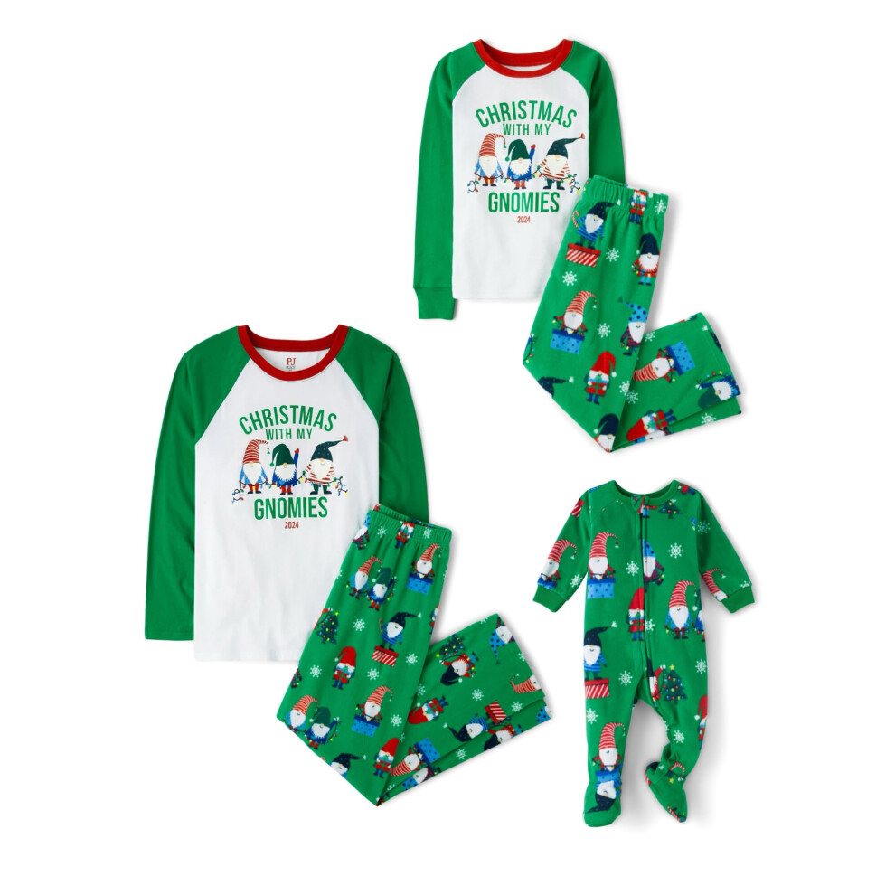 The Children's Place Baby Kids 2 Piece Family Matching  Holiday Pajama Sets  Fleece  Green Christmas with My Gnomies