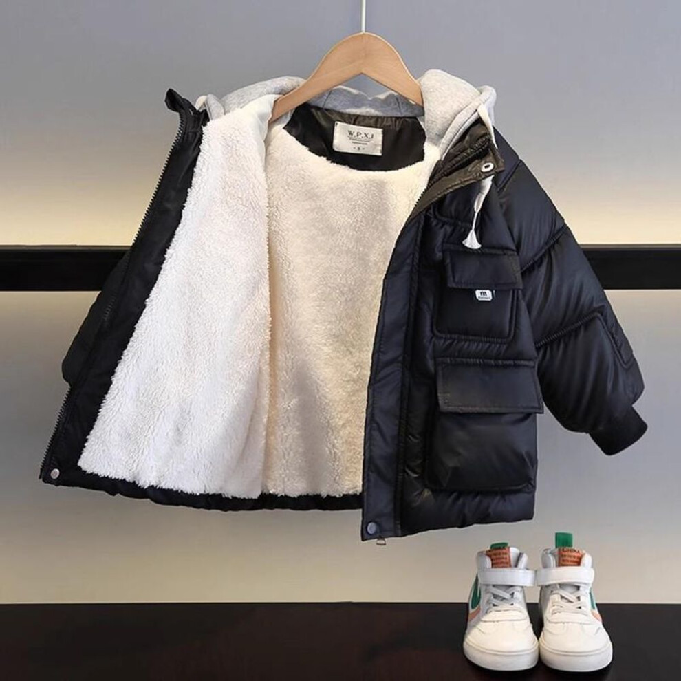 (black, 160) Children&apos;s Thick Cotton-padded Jackets For Boys And Girls Padded Jackets Winter Plus Velvet Cotton-padded Jackets